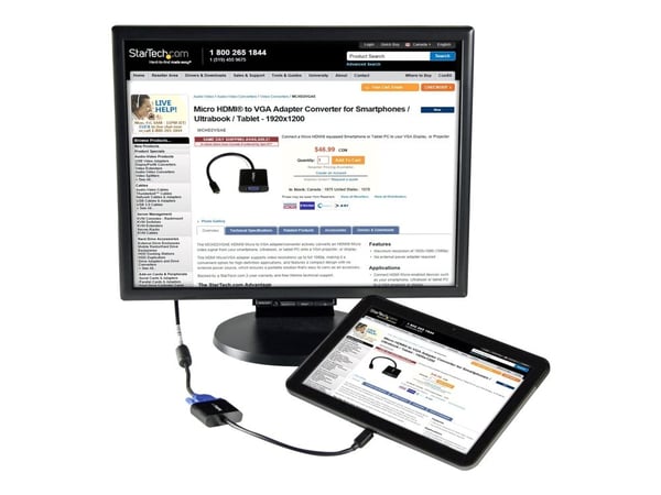 StarTech Micro HDMI® to VGA Adapter Converter for Smartphones / Ultrabook / Tablet - 1920x1080 - Micro HDMI Male to VGA Female (MCHD2VGAE2) - Video...