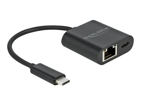 Delock - Nettverksadapter - USB-C 3.2 Gen 1 - Gigabit Ethernet x 1 + USB-C (bare strøm) x 1 - svart