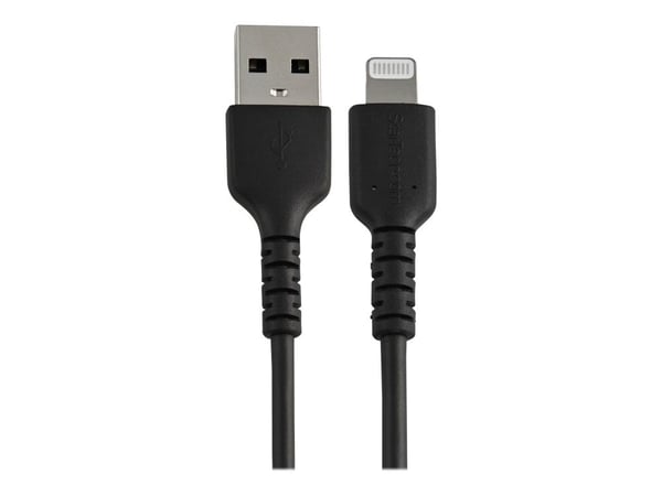 StarTech.com 12 in (30cm) Kestävä musta USB-A Lightning-kaapeli, Heavy Duty Rugged Aramid Fiber USB Type A to Lightning Charger/Sync Power Cord, Ap...
