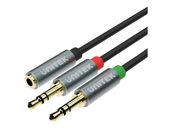 Unitek Y-C957ABK - Audioadapter - minijakk hunn til minijakk hann - 20 cm - grå