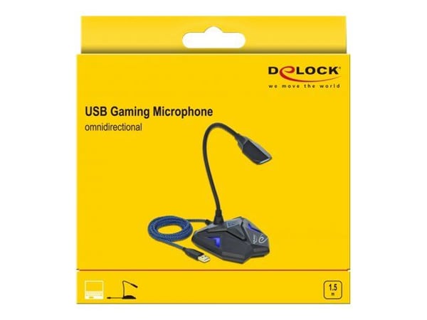 Delock Desktop USB Gaming Microphone with Gooseneck and Mute Button - Mikrofon - USB - svart, blå