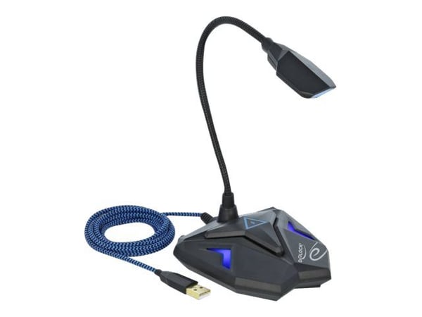 Delock Desktop USB Gaming Microphone med svanhals och Mute-knapp - Mikrofon - USB - sort, blå
