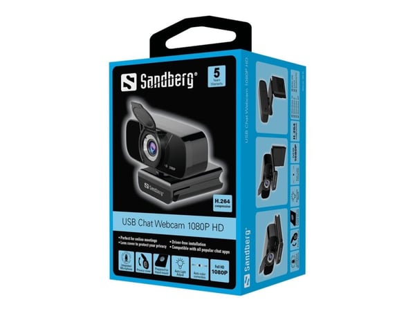 Sandberg USB Chat Webcam 1080P HD - Webbkamera - färg - 2 MP - 1920 x 1080 - 1080p - ljud - USB 2.0 - MJPEG, H.264, YUV