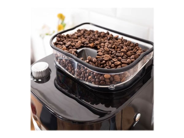 Gastroback Grind & Brew Pro, Suodatinkahvinkeitin, 1,5 L, Kahvipavut, Jauhettu kahvi, Sisäänrakennettu jauhin, 900 W, Musta, Ruostumaton teräs