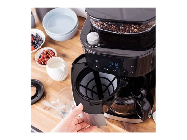 Gastroback Grind & Brew Pro, Suodatinkahvinkeitin, 1,5 L, Kahvipavut, Jauhettu kahvi, Sisäänrakennettu jauhin, 900 W, Musta, Ruostumaton teräs