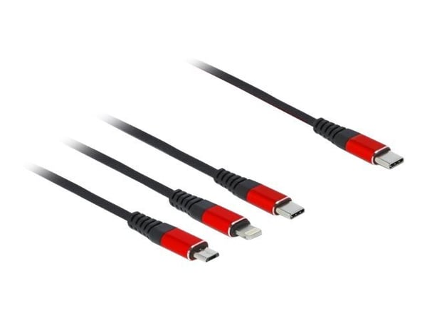 Delock 3 in 1 - Kun lade-kabel - USB-C hann til Micro-USB type B, Lightning, USB-C hann - 30 cm - svart