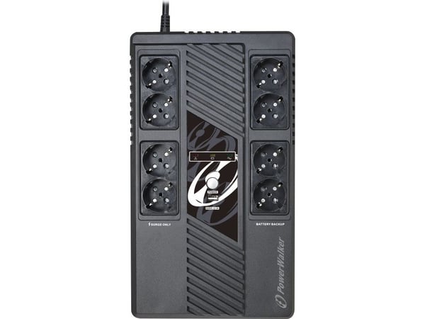 PowerWalker VI 800 MS - UPS - AC 230 V - 480 Watt - 800 VA - 9 At - USB - lähtöliittimet: 8