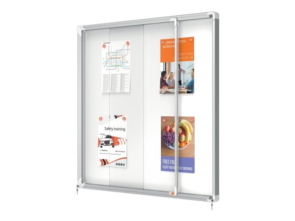Nobo Premium Plus lukollinen ilmoitustaulu ulkokäyttöön 12xA4, Hopea, Valkoinen, Terästä, Standard, 1012 mm, 1040 mm, 20,9 kg