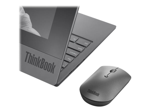 Lenovo ThinkBook Silent - Mus - høyre- og venstrehåndet - blå optisk - 3 knapper - trådløs - Bluetooth 5.0 - jerngrå - løsvekt - for ThinkCentre M7...