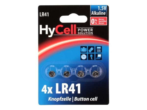 HyCell 1516-0025, Engangsbatteri, LR41, Alkalinsk, 1,5 V, 4 stykker, Sølv