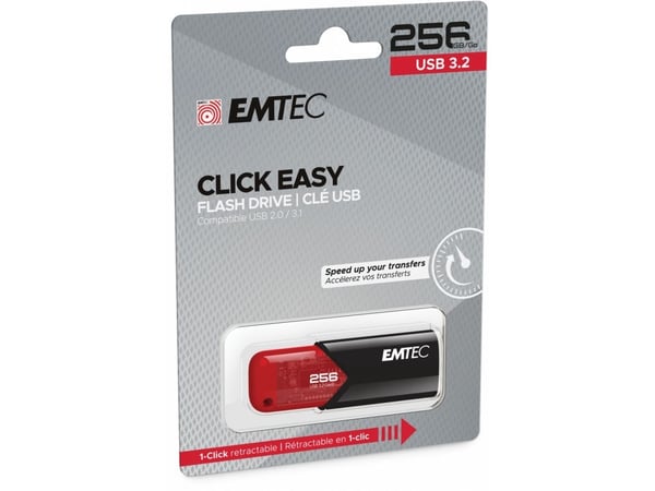 EMTEC B110 Click Easy 3.2 - USB-flashstasjon - 256 GB - USB 3.2 Gen 1 - rød