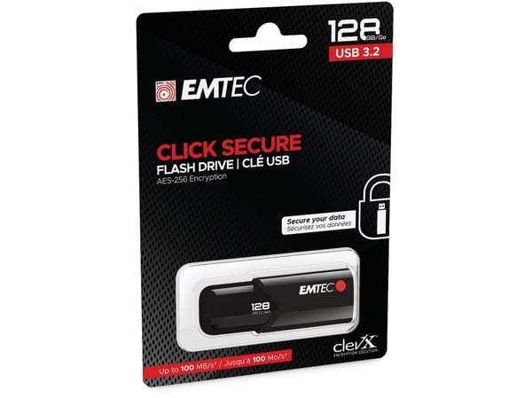 EMTEC B120 Click Secure 3.2 - USB-flashstasjon - kryptert - FIPS 140-2 - 128 GB - USB 3.2 Gen 2