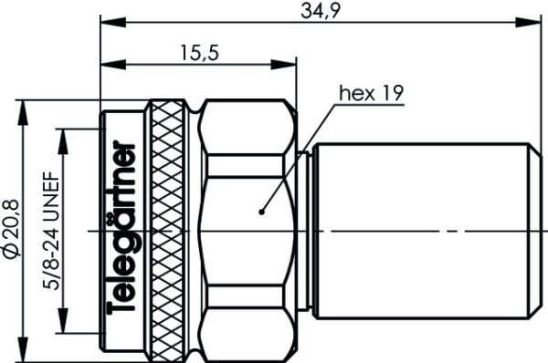 Telegärtner J01026A0012, N-pääte, Krom, Hanstik, Lige, 50 ohm (O), 2,08 cm