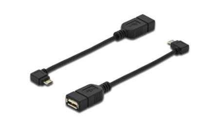 ASSMANN - USB-sovitin - USB (hun) til Micro-USB Type B (han) - USB 2.0 OTG - 20 cm - 90° stikforbindelse, formet - sortti