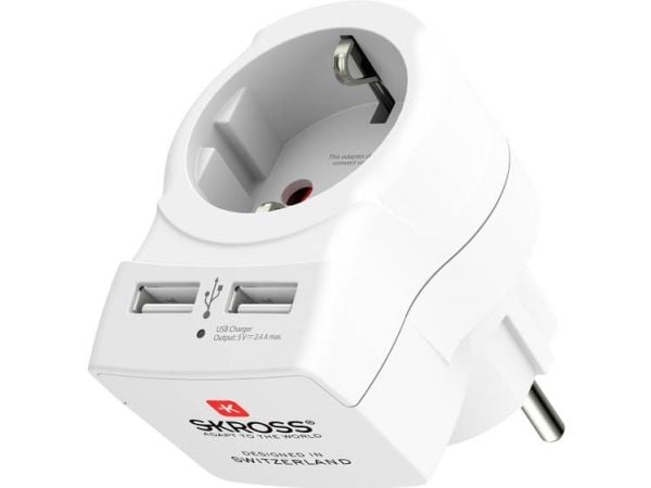 Skross 1500282 sovitin pistorasia USB:llä Valkoinen (1500282)