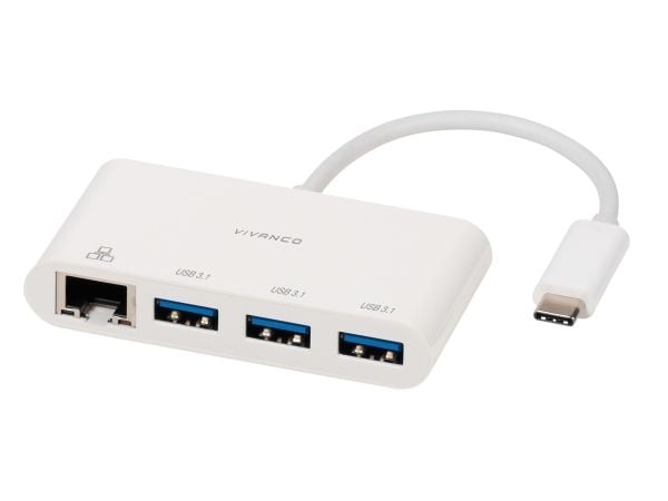 Vivanco CC UC UA3RJ45, USB 3.2 Gen 1 (3.1 Gen 1) Type-C, Vit, RJ-45, USB 3.2 Gen 1 (3.1 Gen 1) Type-A, 0,9 A, Windows 10, Windows 7, Windows 8, Win...