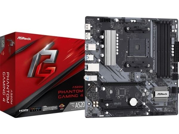 ASRock A520M Phantom Gaming 4 - Emolevy - micro-ATX - Socket AM4 - AMD A520 piirisarja - USB 3.2 Gen 1 - Gigabit LAN - sisäinen grafiikka (CPU tarv...