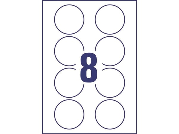 Avery L4881-20, Hvit, Rund, Avtagbar, A4, Laser, 8 stykker