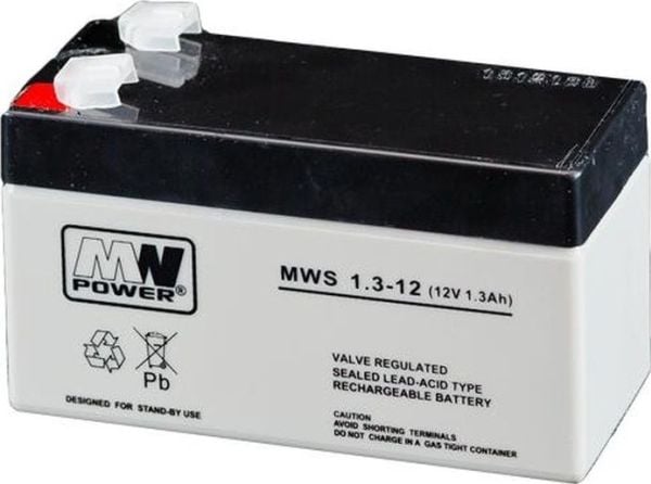MW Power MWS 1.3-12, Forseglet blysyre (VRLA), 12 V, 1 stykker, Sort, 1,3 Ah, 15 A