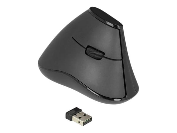 Delock Ergonomic - Vertikal mus - ergonomisk - høyrehendt - optisk - 5 knapper - trådløs - 2.4 GHz - USB trådløs mottaker - svart - løsvekt
