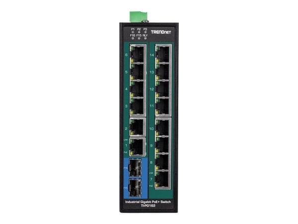 TRENDnet TI-PG162 - Industrial - switch - ikke-styrt - 14 x 10/100/1000 + 2 x kombo-Gigabit SFP - DIN-skinnemonterbar, veggmonterbar - DC-strøm - T...