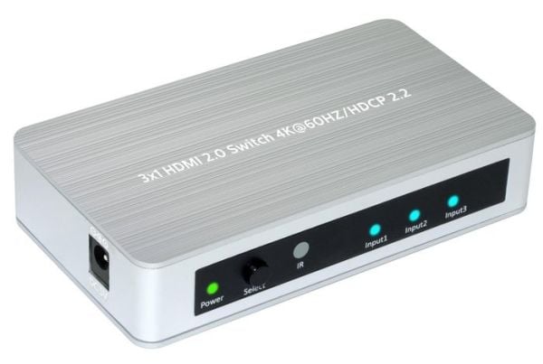 MicroConnect HDMI2.0 3X1 Amplifier Switcher - Video/audio switch - 3 x HDMI - stasjonær