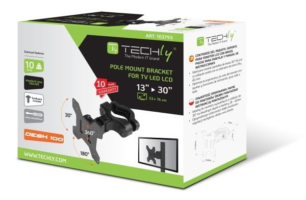 TECHly - Monteringssats (konsol) - för LCD-display - svart - skärmstorlek: 13"-30" - stångmontering