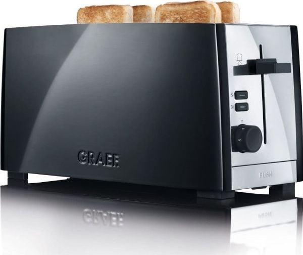 Graef TO 102, 4 skiver, Svart, Aluminium, Rustfritt stål, Knapper, Rotasjon, 1380 W, 230 V