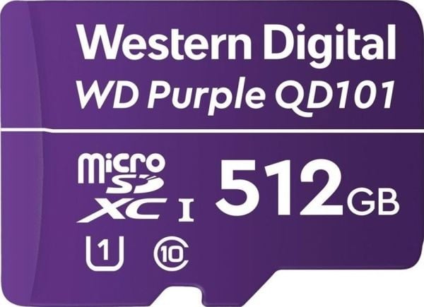 WD Purple SC QD101 WDD512G1P0C - Flash-minnekort - 512 GB - UHS-I U1 / Class10 - microSDXC UHS-I - lilla