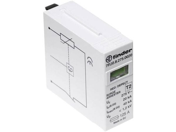 Finder 7P.20.8.275.0020-5 7P.20.8.275.0020 Overspenningsvern, plug-in Overspenningsvern for: Fordelingsskap 20 kA Skuff 5 stk