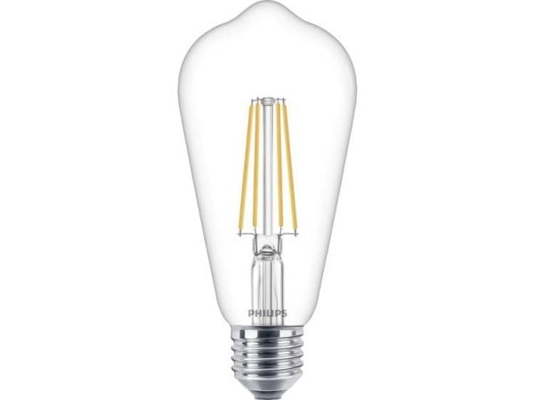 Philips - LED-filamentlyspære - form: ST64 - klar finish - E27 - 7 W (ekvivalent 60 W) - klasse E - varmt hvitt lys - 2700 K
