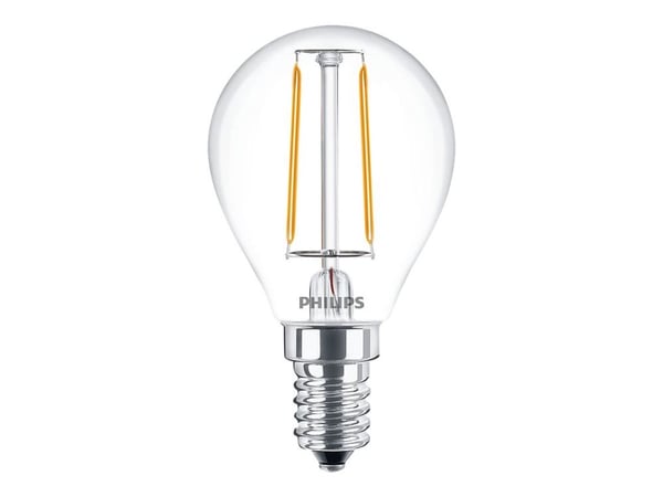 Philips LED Classic - LED-filamentlyspære - form: P45 - klar finish - E14 - 2 W (ekvivalent 25 W) - klasse E - varmt hvitt lys - 2700 K