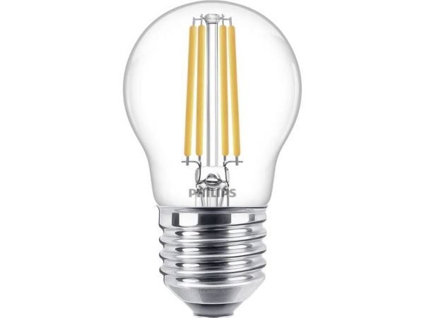 Philips - LED-filamentlyspære - form: P45 - klar finish - E27 - 6.5 W (ekvivalent 60 W) - klasse E - varmt hvitt lys - 2700 K