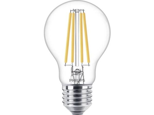 Philips - LED-filamentlyspære - form: A60 - klar finish - E27 - 10.5 W (ekvivalent 100 W) - klasse D - varmt hvitt lys - 2700 K