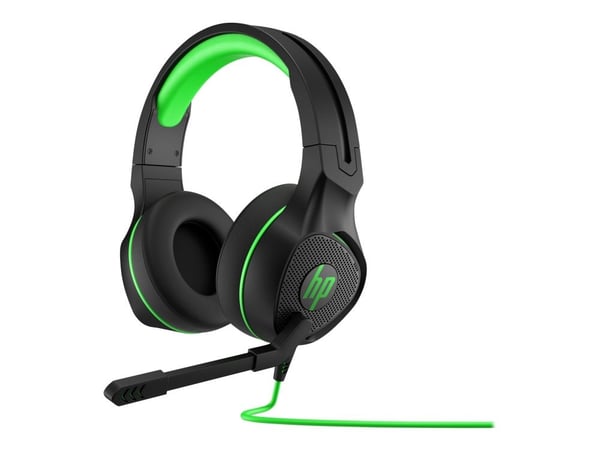 HP Pavilion 400 - Headset - fuld størrelse - kabling - stereo - 3,5 mm jackstik - sort/grøn - PC / PS4 / Xbox