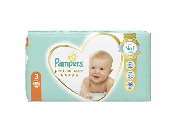 Pampers Premium Care, 4 kg, 9 kg, Valkoinen, 3 kuukautta, 6 kuukautta, 60 kpl