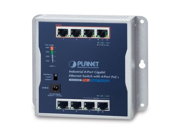 PLANET P30 Industrial 8-Port, Hallitsematon, Power over Ethernet -tuki, Seinäkiinnitteinen