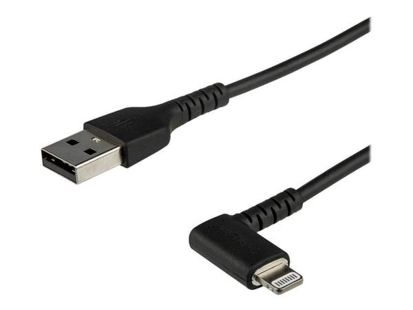 StarTech.com 3ft (1m) Kestävä USB A-Lightning-kaapeli, musta 90° oikealla kulmalla taivutettu Heavy Duty kestävä aramidikuituinen USB Type A-Lightn...
