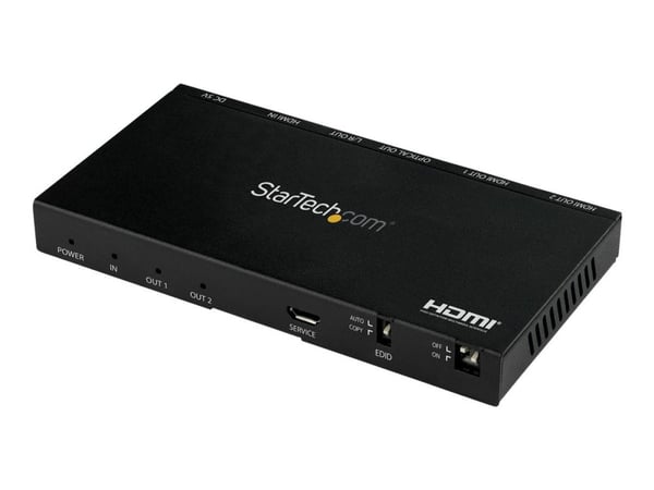Startech 2-Port HDMI Splitter (1x2), 4K 60Hz UHD HDMI 2.0 Audio Video Splitter w/ Scaler & Audio Extractor (3.5mm/SPDIF), Dual HDMI Splitter (1-In ...