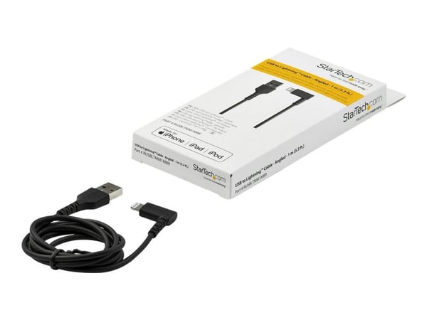StarTech.com 3ft (1m) Kestävä USB A-Lightning-kaapeli, musta 90° oikealla kulmalla taivutettu Heavy Duty kestävä aramidikuituinen USB Type A-Lightn...