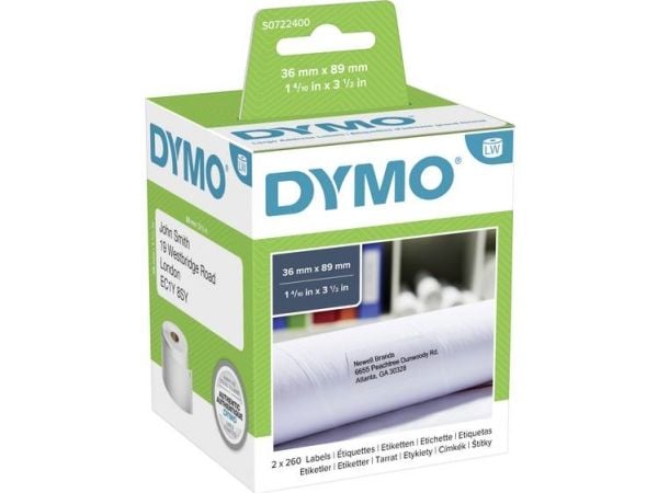 Adresseetiketter, Dymo LabelWriter, 36 x 89 mm, 260 etiketter, pakke a 2 stk