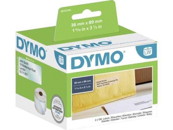 DYMO LabelWriter - Plast - permanet adhesiv - gjennomsiktig - 36 x 89 mm 260 etikett(er) (1 rull(er) x 260) adresselapper - for DYMO LabelWriter 31...