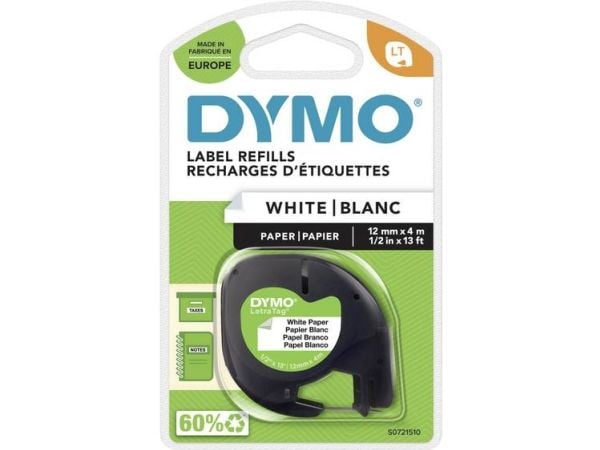 Labeltape DYMO® LetraTAG 12mm x 4m hvid papirtape