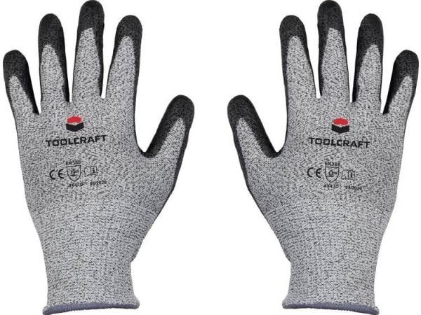Toolcraft TO-5621610, Grå, blac, 2 stykker, EN 388, Polyester, Polyurethan, Syntetisk
