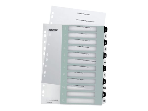 Leitz WOW Extra Wide - Inndeler - 12 deler - fortrykt: 1-12 - for A4 (210 x 297 mm) - svart, hvit