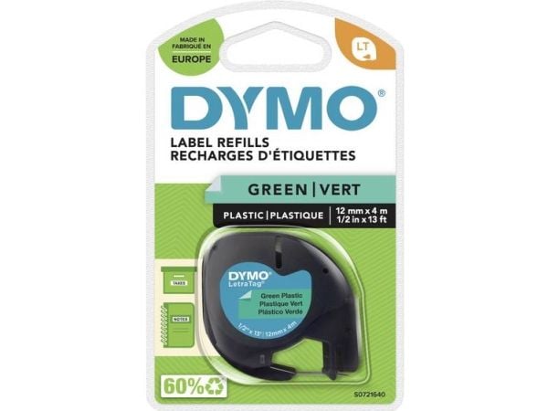 Labeltape DYMO LetraTAG 12mm x 4m grøn plasttape