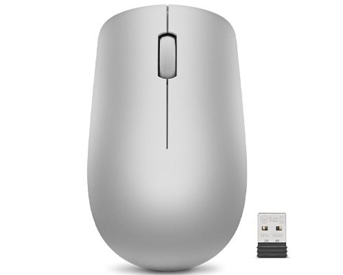 Lenovo 530 Wireless Mouse - Mus - høyre- og venstrehåndet - optisk - 3 knapper - trådløs - 2.4 GHz - USB trådløs mottaker - platinagrå