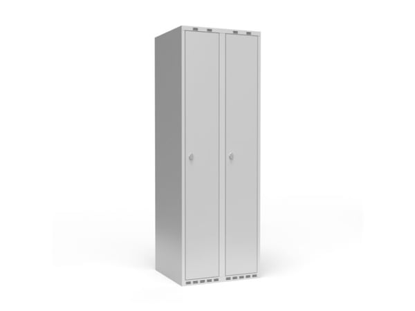 Garderobeskab 2x300 mm m/skråt tag, 1 rum i højden og lys grå dør m/cylinderlås Garderobeskab 2x300 mm m/skråt tag, 1 rum i højden og lys grå dør m/cylinderlås