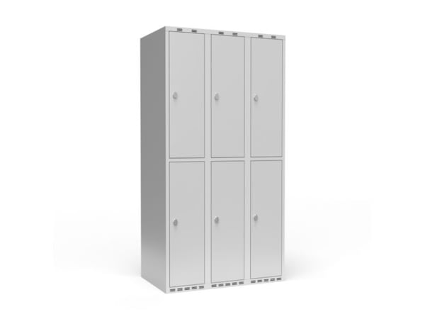 Vaatekaappi 3x400 mm Suora katto 2 lokeroa korkeudella Sininen ovi Sylinterilukko