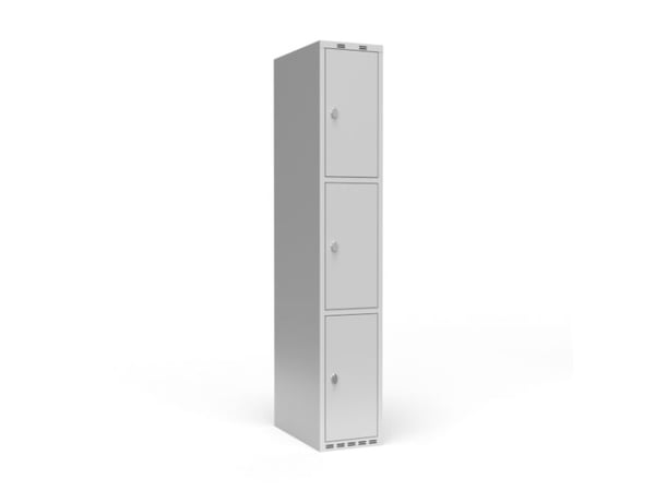 Vaatekaappi 1x400 mm Viisto katto 3 lokeroa korkeudella Vaaleanharmaa ovi Sylinterilukko